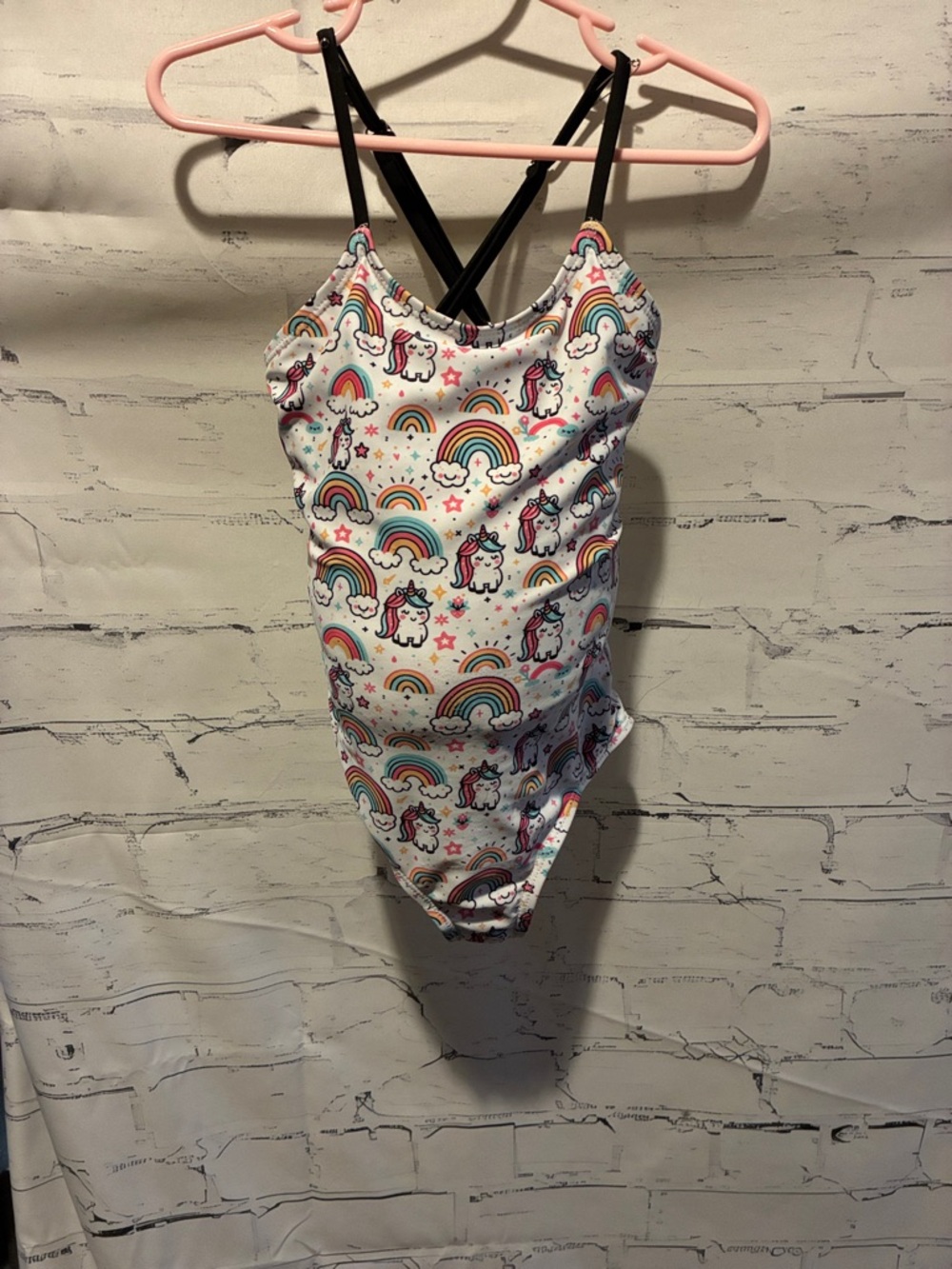 Unicorn & Rainbow One-Piece Swimsuit - White with Multicolor Print